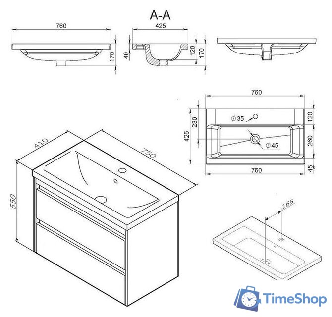 AM.PM Тумба с умывальником Pulse M91-FHX0752-WCC0752WG - Изображение №3 — Интернет-магазин Time-Shop