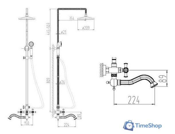 Душевая система  ZorG A 7002DS-BR (античная бронза) - Изображение №3 — Интернет-магазин Time-Shop