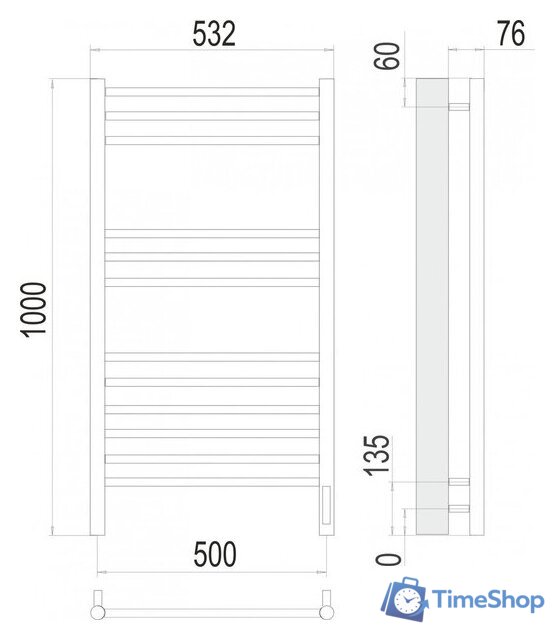 Полотенцесушитель TERMINUS Аврора П12 500x1000 (RAL 9003 белый, Quick Touch) - Изображение №3 — Интернет-магазин Time-Shop