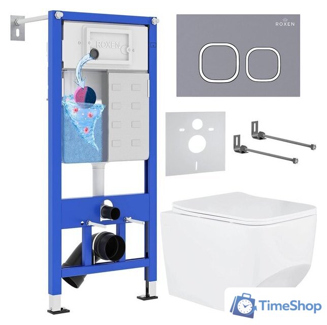 Унитаз подвесной Roxen Boro в комплекте с инсталляцией StounFix Dual Fresh 6 в 1 966418 (кнопка: серый бетон) - Изображение №1 — Интернет-магазин Time-Shop