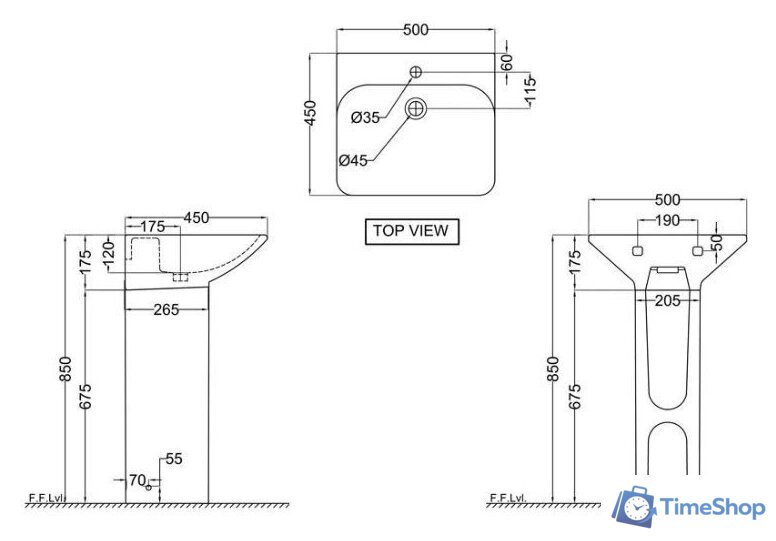 Умывальник Jaquar Laguna LAS-WHT-91801 - Изображение №2 — Интернет-магазин Time-Shop