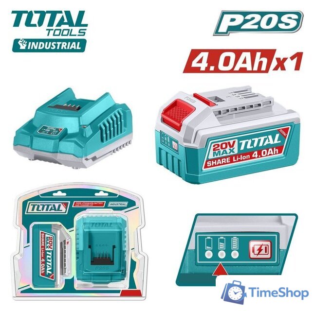 Аккумулятор с зарядным устройством Total TFBCPK1012 (20В/4 Ah + 20В) - Изображение №1 — Интернет-магазин Time-Shop