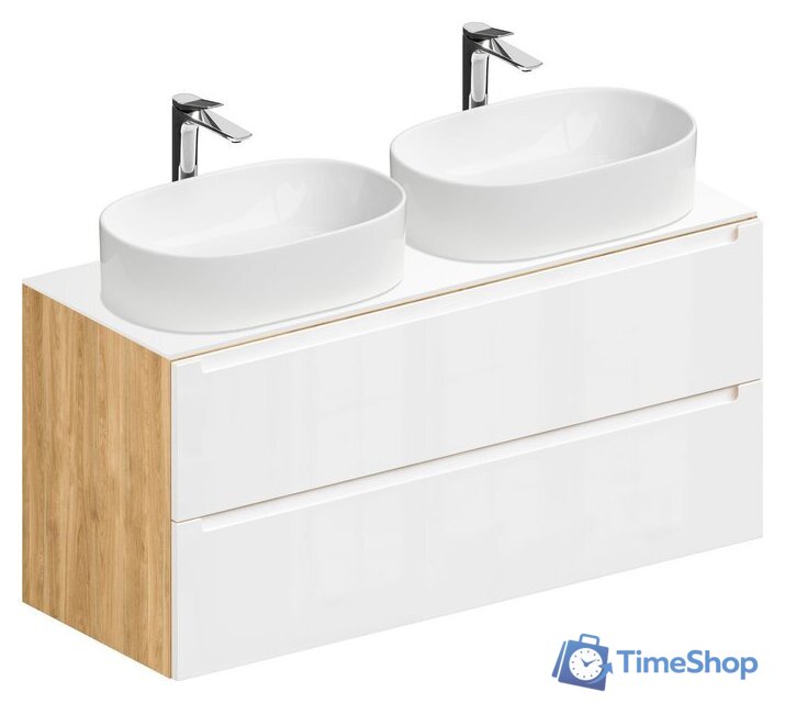  ЗОВ Тумба под умывальник Дион 120 D120LHO0M9003GKV5-KP13W (белый глянец/дуб) - Изображение №2 — Интернет-магазин Time-Shop