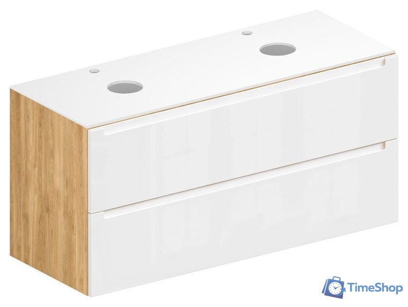  ЗОВ Тумба под умывальник Дион 120 D120LHO0M9003GKV5-KP13W (белый глянец/дуб) - Изображение №1 — Интернет-магазин Time-Shop