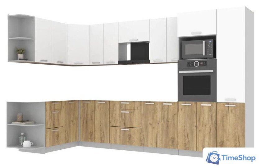 Готовая кухня Интерлиния Мила Лайт 1.68x3.4 левая без столешницы (белый платинум/дуб золотой) - Изображение №1 — Интернет-магазин Time-Shop