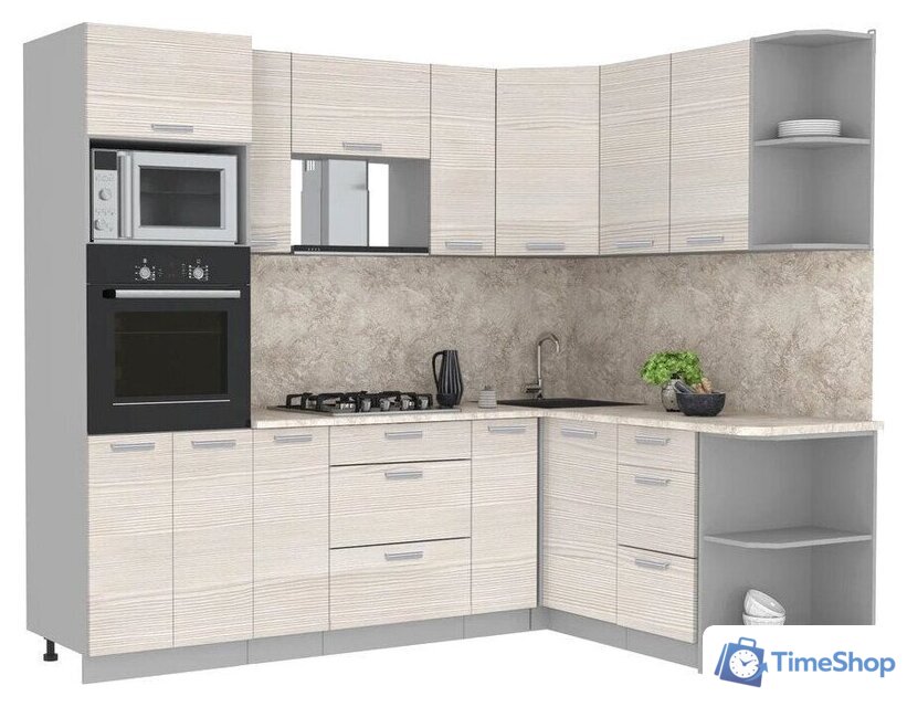 Готовая кухня Интерлиния Мила Лайт 1.68x2.4 правая (вудлайн кремовый/вудлайн кремовый/малага) - Изображение №1 — Интернет-магазин Time-Shop