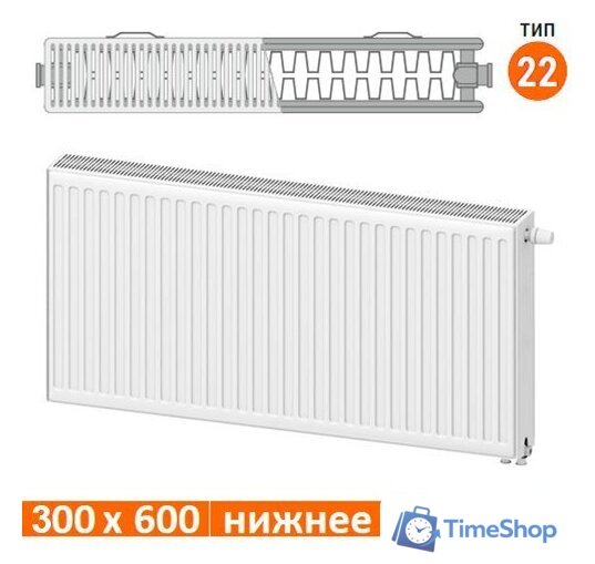 Стальной панельный радиатор Valfex Steel Universal VC 22 300х600 VF.VC.22.300.0600 (с нижним подключением) - Изображение №2 — Интернет-магазин Time-Shop