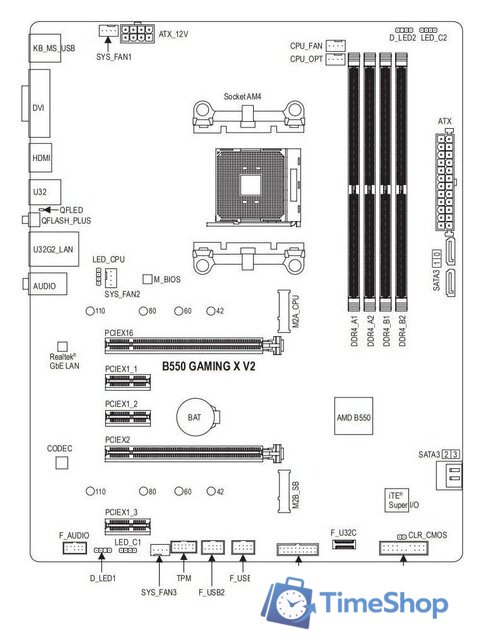 Материнская плата Gigabyte B550 Gaming X V2 (rev. 1.0/1.1/1.2) - Изображение №5 — Интернет-магазин Time-Shop