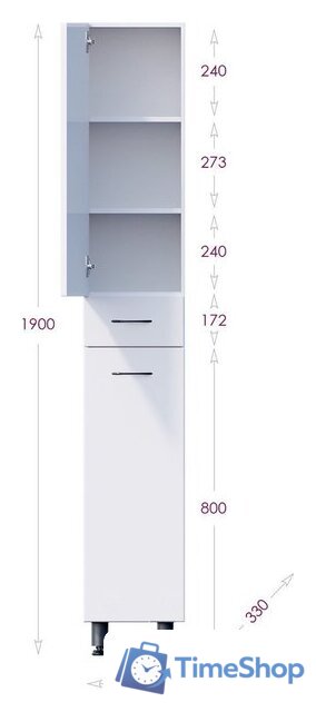  Onika Шкаф-пенал для ванной Модерн 26.17 L с корзиной (402606) - Изображение №5 — Интернет-магазин Time-Shop