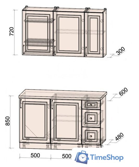 Готовая кухня Интерлиния Мила Шато 1.3А (белый/мята/бискайская сосна) - Изображение №6 — Интернет-магазин Time-Shop