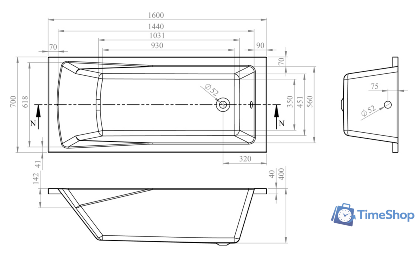 Ванна Lavinia Boho One 160x70 37010060 - Изображение №4 — Интернет-магазин Time-Shop