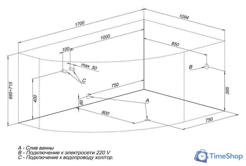 Ванна Aquanet Capri 170x110 R (с каркасом и экраном) - Изображение №9 — Интернет-магазин Time-Shop