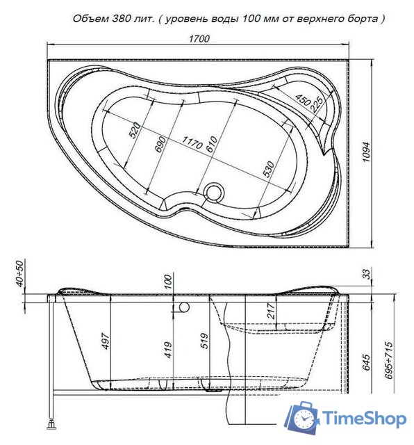 Ванна Aquanet Capri 170x110 R (с каркасом и экраном) - Изображение №8 — Интернет-магазин Time-Shop