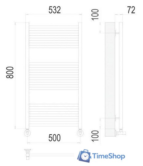 Полотенцесушитель TERMINUS Аврора П16 500х800 нп (матовое золото) - Изображение №2 — Интернет-магазин Time-Shop