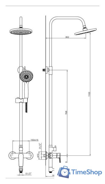 Душевая система  Lauter Shower 21CK198C-58 - Изображение №2 — Интернет-магазин Time-Shop