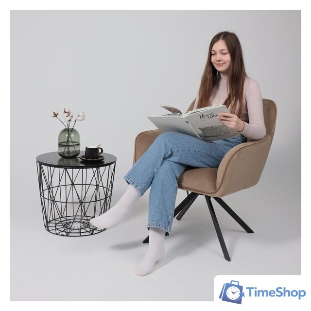 Интерьерное кресло AksHome Virginia (велюр, капучино HCJ-11/черный) - Изображение №2 — Интернет-магазин Time-Shop