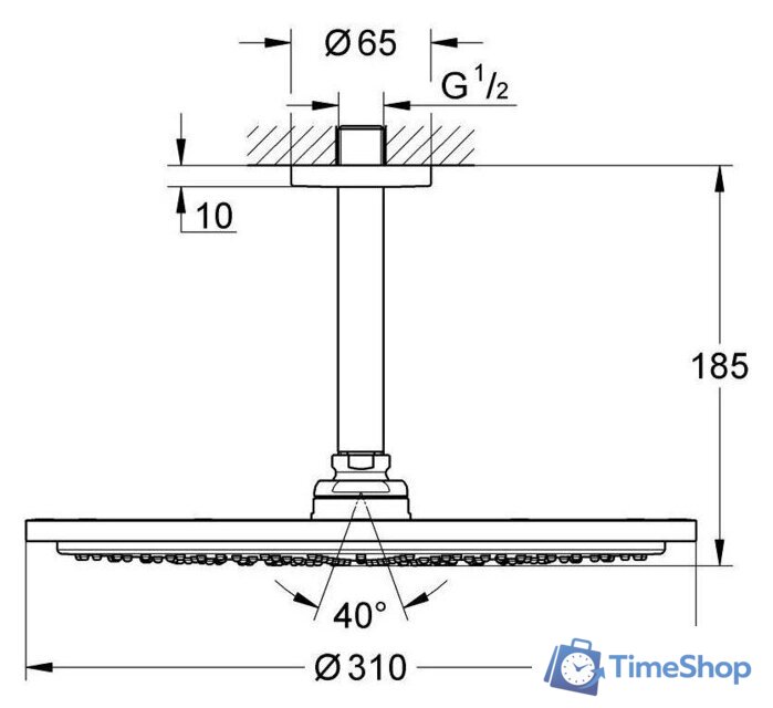 Верхний душ Grohe Rainshower Cosmopolitan 310 26067DC0 - Изображение №3 — Интернет-магазин Time-Shop