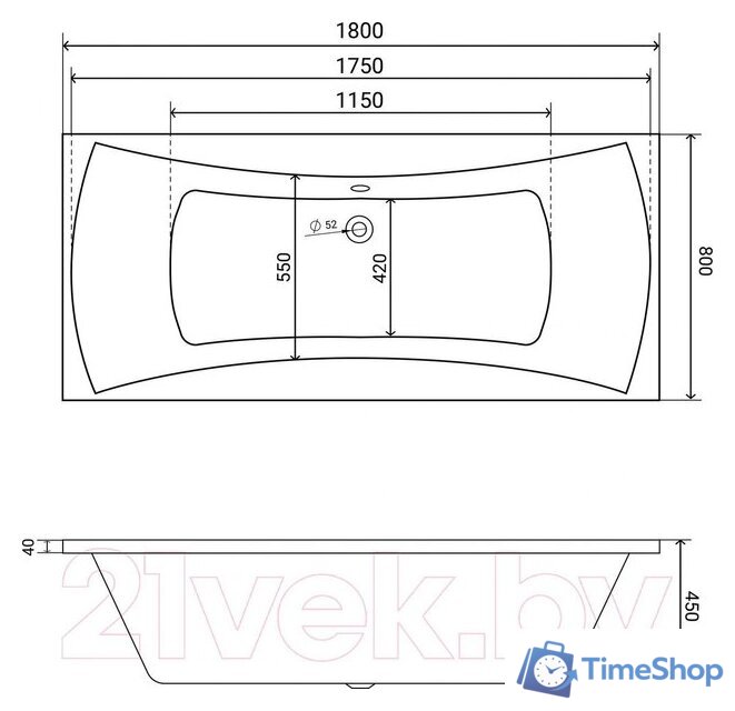 Ванна Lauter Belgravia 180x80 21110180 (с ножками) - Изображение №14 — Интернет-магазин Time-Shop