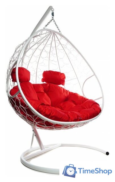 Подвесное кресло M-Group Для двоих 11450106 (белый ротанг/красная подушка) - Изображение №1 — Интернет-магазин Time-Shop