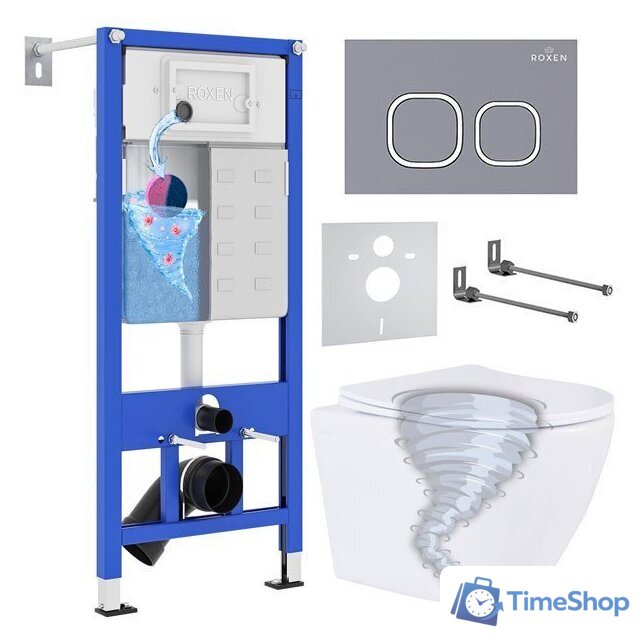 Унитаз подвесной Roxen Antares Tornado в комплекте с инсталляцией StounFix Dual Fresh 6 в 1 968389 (кнопка: серый бетон) - Изображение №1 — Интернет-магазин Time-Shop