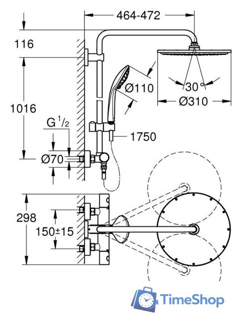 Душевая система  Grohe Euphoria System 310 26075DC0 (сталь) - Изображение №2 — Интернет-магазин Time-Shop