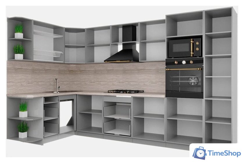 Готовая кухня Интерлиния Мила Деко 1.68x3.4 левая (мята-мята-травертин серый) - Изображение №2 — Интернет-магазин Time-Shop