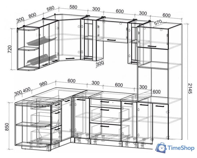 Готовая кухня Интерлиния Мила 1.68x2.4 левая (бетон лайт/бетон лайт/кастилло темный) - Изображение №4 — Интернет-магазин Time-Shop
