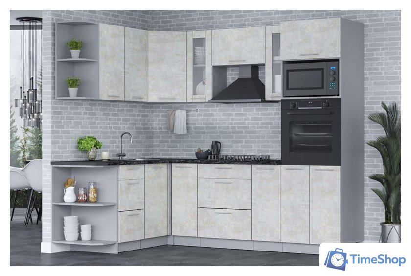 Готовая кухня Интерлиния Мила 1.68x2.4 левая (бетон лайт/бетон лайт/кастилло темный) - Изображение №3 — Интернет-магазин Time-Shop