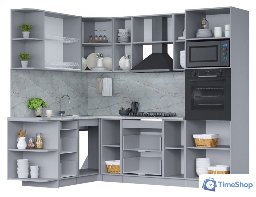 Готовая кухня Интерлиния Мила 1.68x2.4 левая (бетон лайт/бетон лайт/кастилло темный) - Изображение №2 — Интернет-магазин Time-Shop