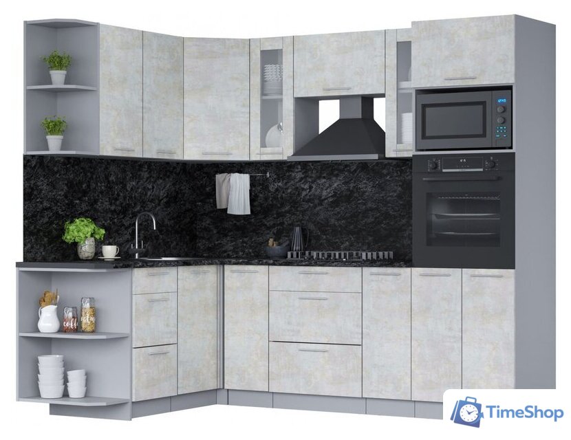 Готовая кухня Интерлиния Мила 1.68x2.4 левая (бетон лайт/бетон лайт/кастилло темный) - Изображение №1 — Интернет-магазин Time-Shop