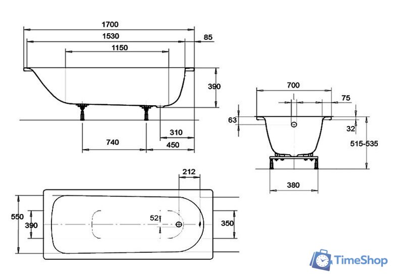 Ванна Kaldewei Eurowa 170x70 (с ножками) - Изображение №4 — Интернет-магазин Time-Shop