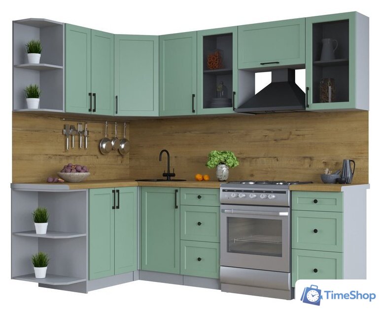 Готовая кухня Интерлиния Тренд 1.5x2.4 левая (мята/мята/дуб бунратти) - Изображение №1 — Интернет-магазин Time-Shop