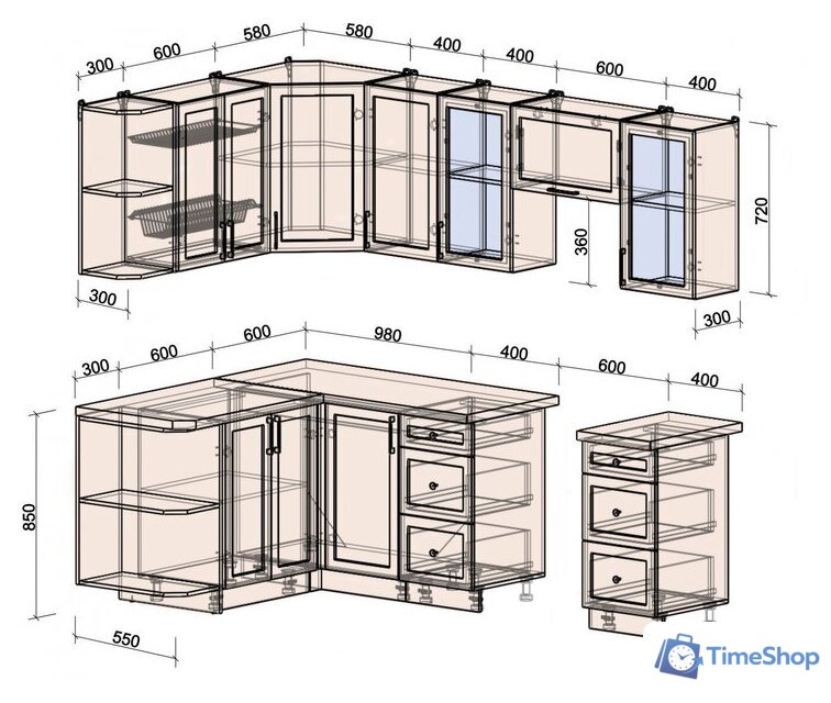 Готовая кухня Интерлиния Тренд 1.5x2.4 левая (мята/мята/дуб бунратти) - Изображение №6 — Интернет-магазин Time-Shop