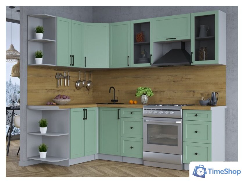 Готовая кухня Интерлиния Тренд 1.5x2.4 левая (мята/мята/дуб бунратти) - Изображение №2 — Интернет-магазин Time-Shop