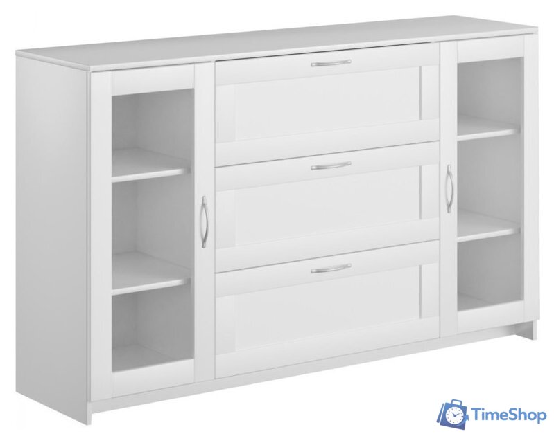 Тумба Mio Tesoro Сириус 2 двери со стеклом и 3 ящика 156x95 2.02.03.370.1 (белый) - Изображение №1 — Интернет-магазин Time-Shop