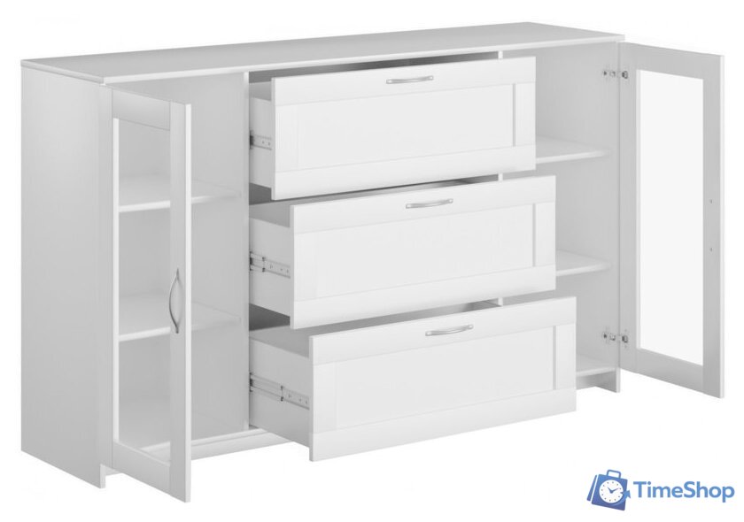 Тумба Mio Tesoro Сириус 2 двери со стеклом и 3 ящика 156x95 2.02.03.370.1 (белый) - Изображение №3 — Интернет-магазин Time-Shop