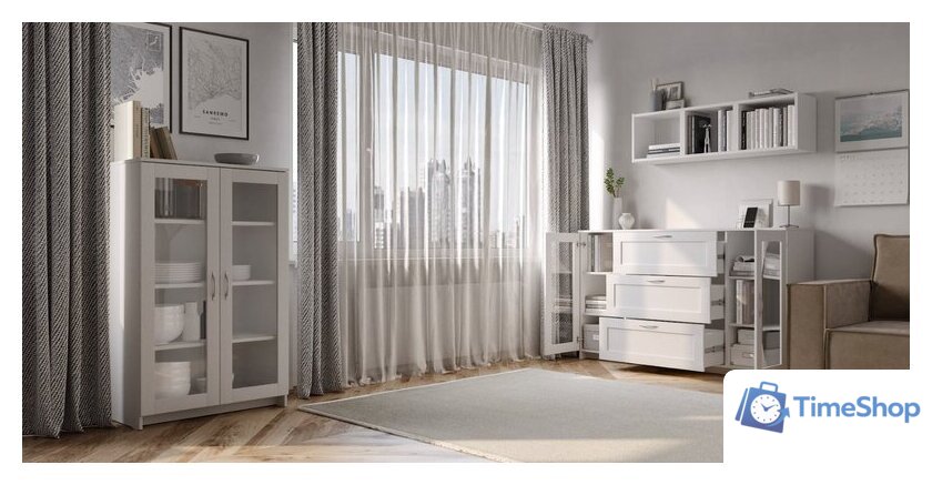 Тумба Mio Tesoro Сириус 2 двери со стеклом и 3 ящика 156x95 2.02.03.370.1 (белый) - Изображение №4 — Интернет-магазин Time-Shop