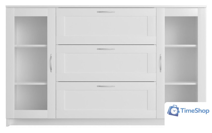 Тумба Mio Tesoro Сириус 2 двери со стеклом и 3 ящика 156x95 2.02.03.370.1 (белый) - Изображение №2 — Интернет-магазин Time-Shop