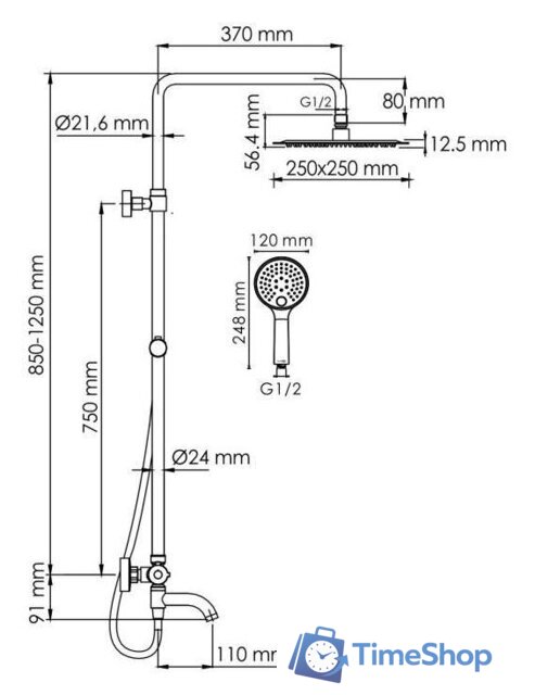 Душевая система  Wasserkraft A188.256.207.PG Thermo - Изображение №3 — Интернет-магазин Time-Shop