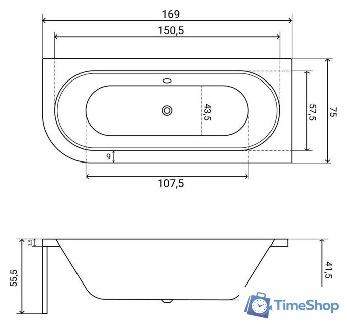 Ванна Lauter Bliss 170 P 21201072P (с ножками, серым подголовником и белым лиц.экраном) - Изображение №25 — Интернет-магазин Time-Shop