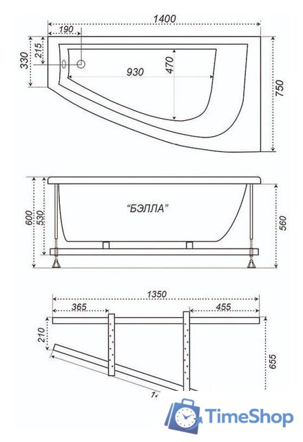 Ванна Triton Бэлла 140x76R (с каркасом) - Изображение №3 — Интернет-магазин Time-Shop