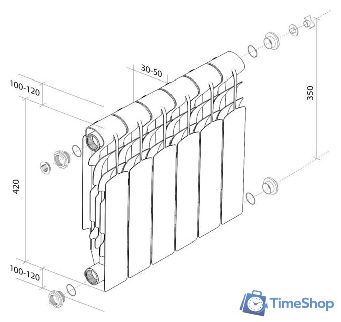 Алюминиевый радиатор Royal Thermo Revolution A 350 - 6 секций - Изображение №5 — Интернет-магазин Time-Shop