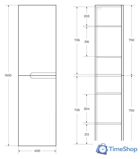  Cezares Шкаф-пенал DUET-1500-2A-SC-SPF-P - Изображение №9 — Интернет-магазин Time-Shop