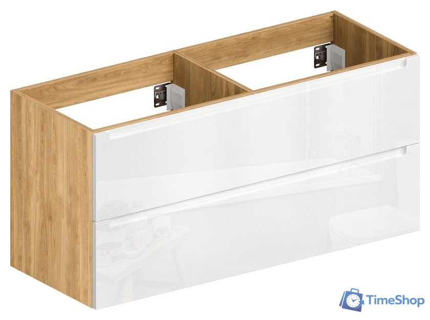  ЗОВ Тумба под умывальник Дион 120 D120LHO0M9003GKV5 (белый глянцевый/дуб) - Изображение №1 — Интернет-магазин Time-Shop