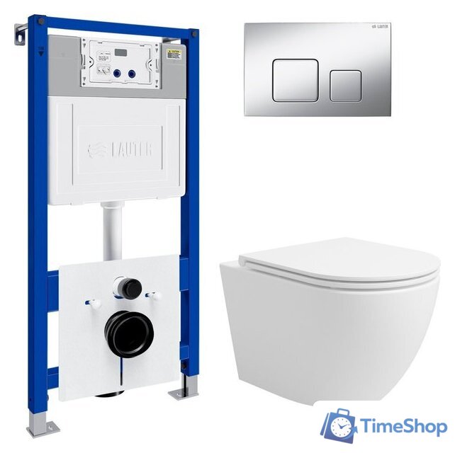 Унитаз подвесной Lauter Vortex 2110830 с кнопкой 219703F (квадратная, сатин) - Изображение №1 — Интернет-магазин Time-Shop