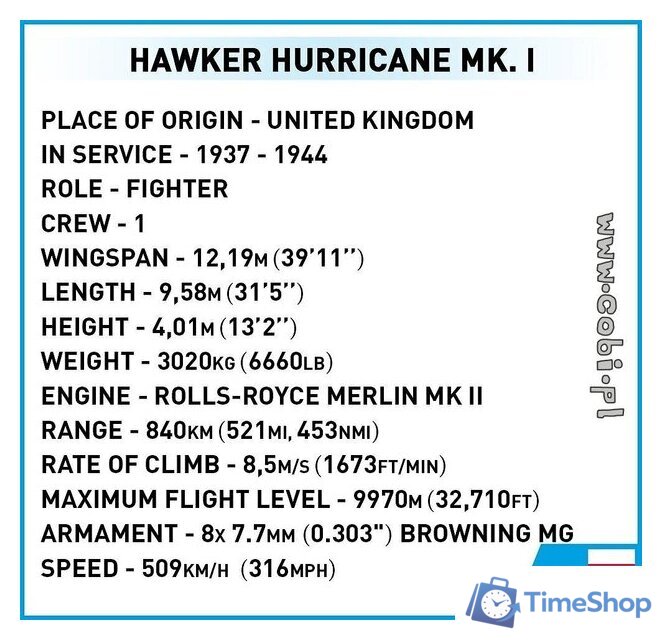 Конструктор Cobi World War II 5728 Hawker Hurricane Mk.I - Изображение №3 — Интернет-магазин Time-Shop