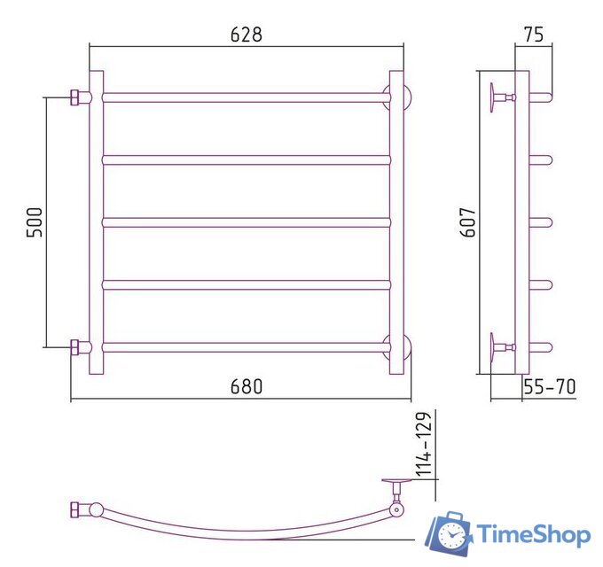 Полотенцесушитель Стилье Версия-Б2 500х600 (5) Г 18 00612-5060 - Изображение №3 — Интернет-магазин Time-Shop