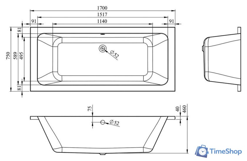 Ванна Lavinia Boho Pure 170x75 37100075 - Изображение №3 — Интернет-магазин Time-Shop