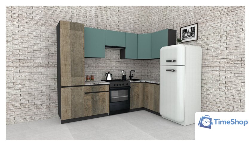 Готовая кухня ВерсоМебель Эко-7 1.2x2.6 правая (сумеречный голубой/дуб гранж песочный/ст.альберика) - Изображение №2 — Интернет-магазин Time-Shop