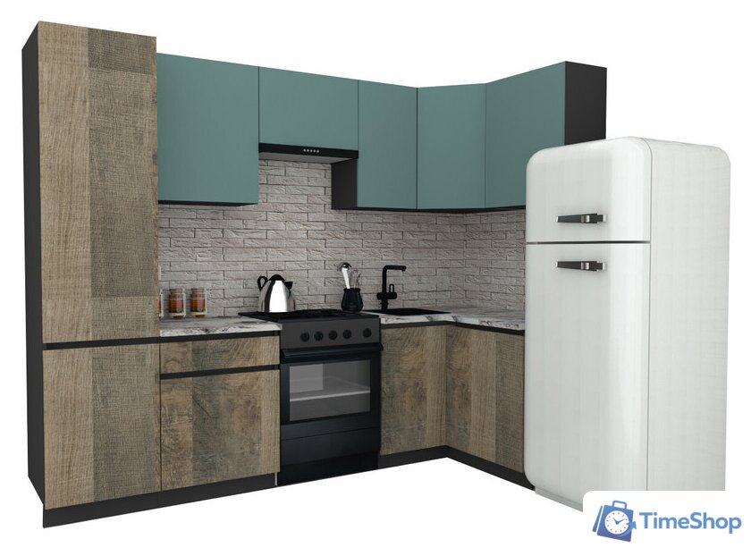 Готовая кухня ВерсоМебель Эко-7 1.2x2.6 правая (сумеречный голубой/дуб гранж песочный/ст.альберика) - Изображение №1 — Интернет-магазин Time-Shop